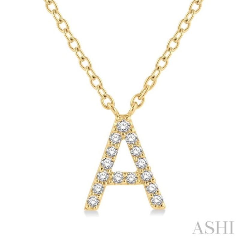 1/20 ctw Initial ‘A’ Round Cut Diamond Pendant With Chain in 14K Yellow Gold