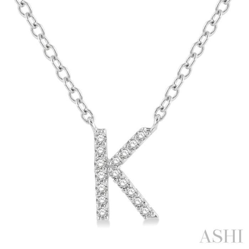 1/20 ctw Initial ‘K’ Round Cut Diamond Pendant With Chain in 14K White Gold