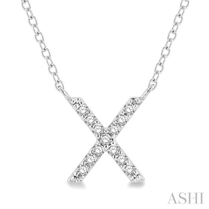 1/20 Ctw Initial ‘X’ Round Cut Diamond Pendant With Chain in 14K White Gold