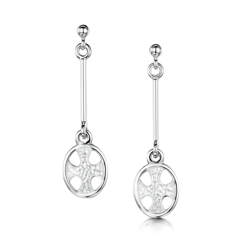 Cross of the Kirk Dress Drop Earrings in Crystal Enamel
