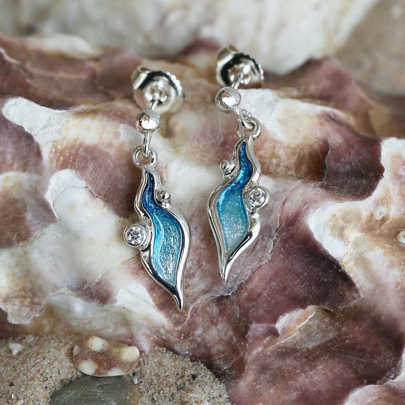 River Ripples Small Cubic Zirconia Drop Earrings in Tropical Enamel