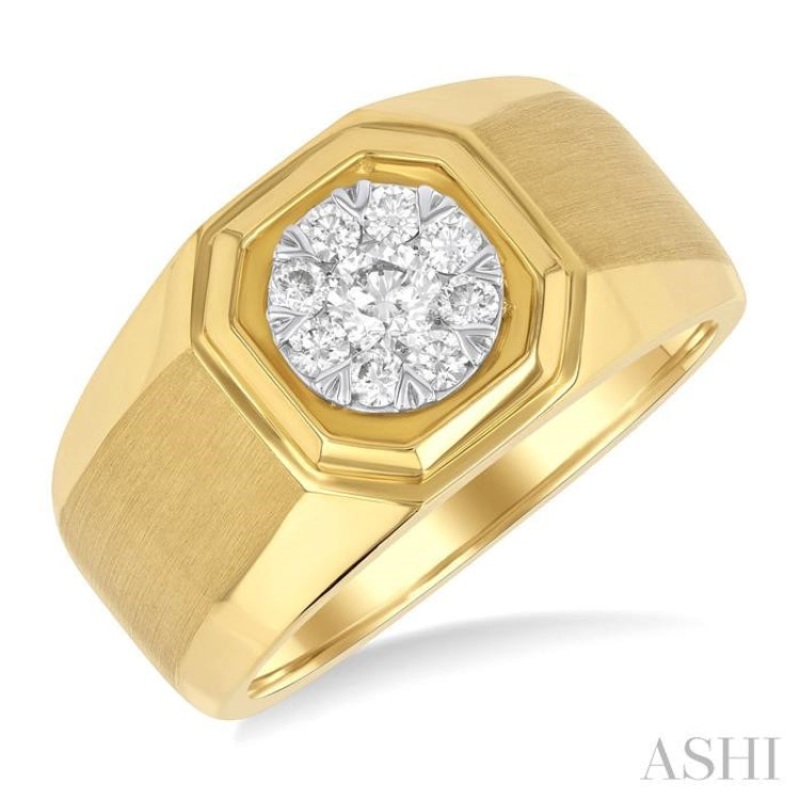 1/2 ctw Octagonal Shape Lovebright Round Cut Diamond Men’s Ring in 10K Yellow and White Gold