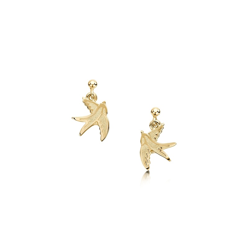 Swallows Drop Earrings in 9ct Yellow Gold