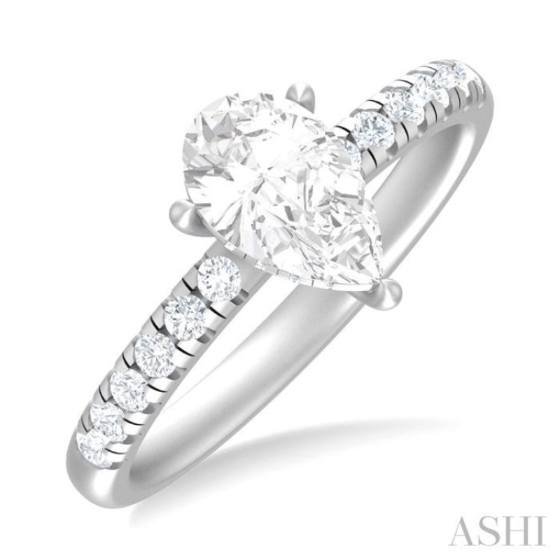 1/3 ctw Pear Shape Round Cut Diamond Semi Mount Engagement Ring in 14K White Gold