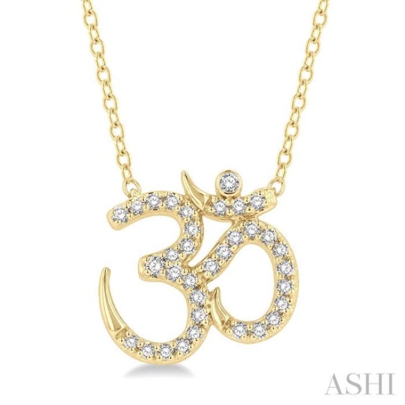 1/6 Ctw ‘OM’ Symbol Petite Round Cut Diamond Fashion Pendant With Chain in 10K Yellow Gold