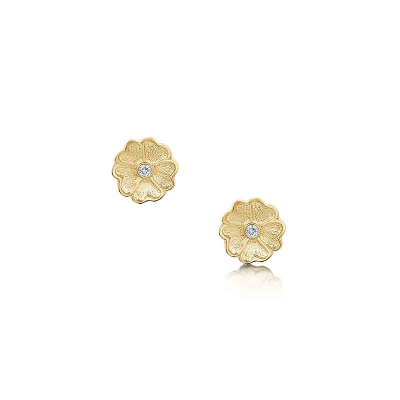 Primula Scotica Diamond Stud Earrings in 9ct Yellow Gold