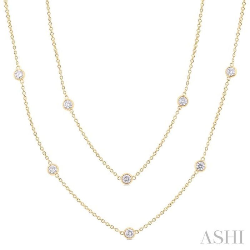 2.00 ctw Bezel Set Round Cut Diamond Station Long Necklace in 14K Yellow Gold