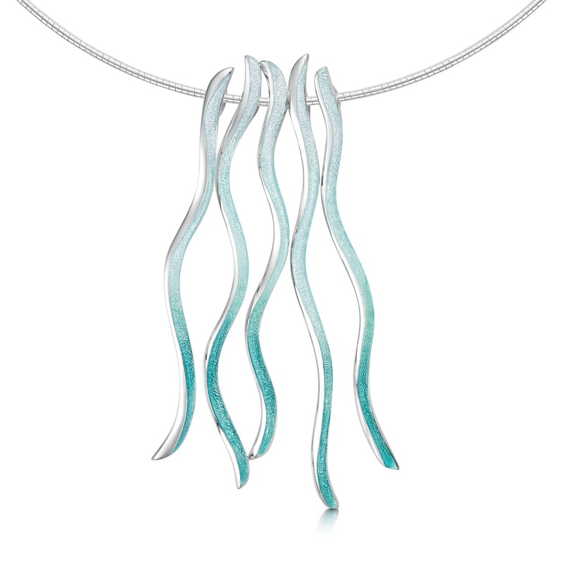 Atlantic Swell 5-frond Long Necklace in Surf Enamel