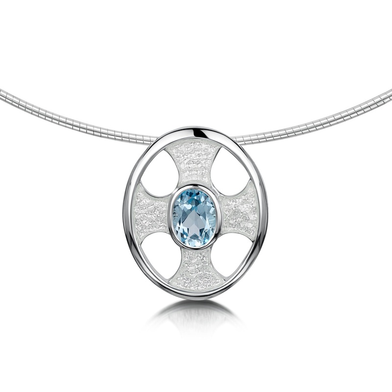 Cross of the Kirk Blue Topaz Necklace in Crystal Enamel