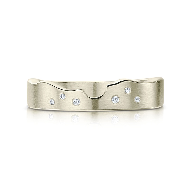 River Ripples Wedding Band in 18ct White Gold with Diamonds