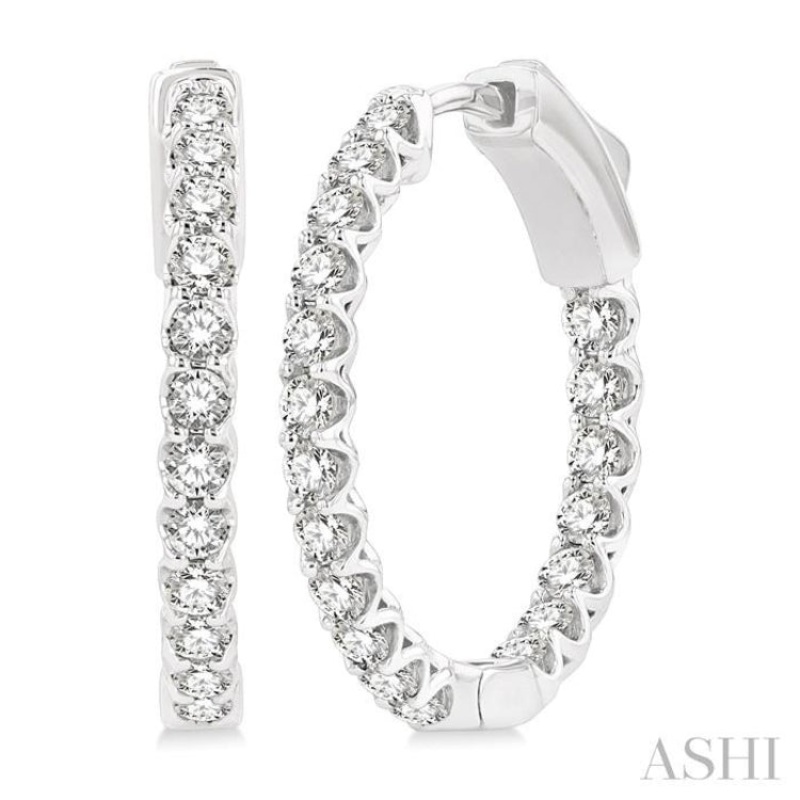 1.00 ctw Inside-Out Round Cut Diamond Hoop Earrings in 14K White Gold