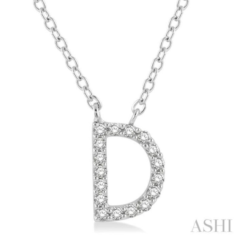 1/20 ctw Initial ‘D’ Round Cut Diamond Pendant With Chain in 14K White Gold