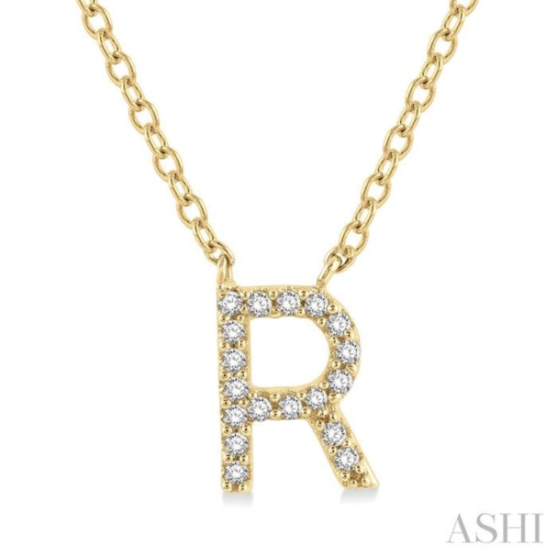 1/20 Ctw Initial ‘R’ Round Cut Diamond Pendant With Chain in 14K Yellow Gold