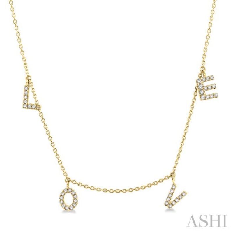 1/6 Ctw ‘LOVE’ Round Cut Diamond Station Necklace in 14K Yellow Gold