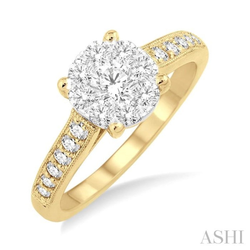 3/4 ctw Lovebright Round Cut Diamond Engagement Ring in 14K Yellow and White Gold