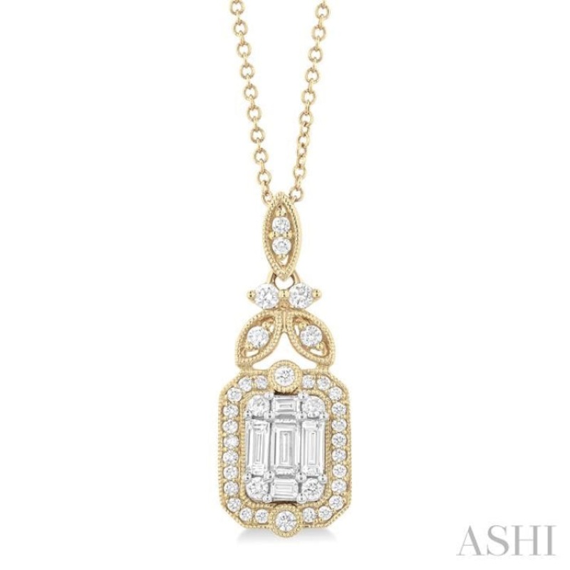5/8 ctw Fusion Baguette and Round Cut Diamond Fashion Pendant With Chain in 14K Yellow and White Gold