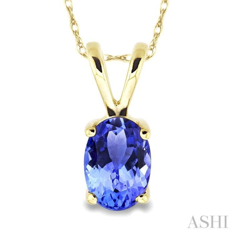 6×4 MM Oval Cut Tanzanite Pendant in 14K Yellow Gold with Chain