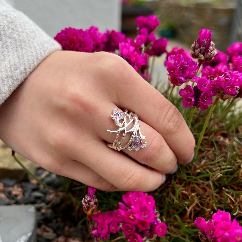 Bluebell 2-flower Ring in Pinkbell Enamel