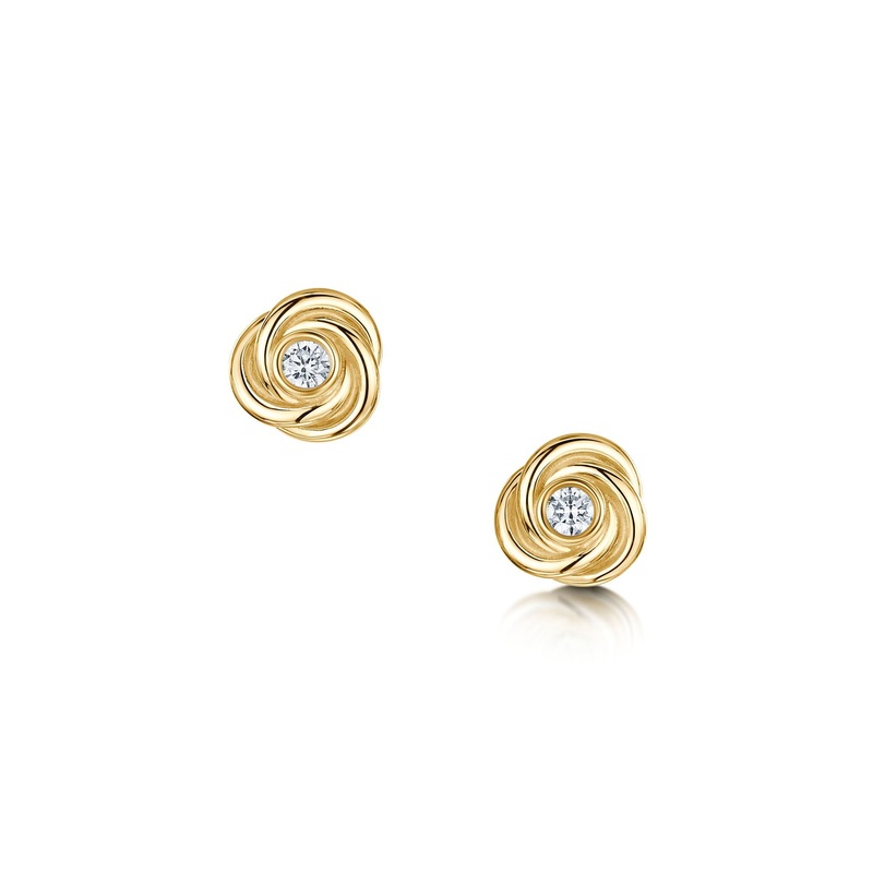 Reef Knot Diamond Stud Earrings in 9ct Yellow Gold