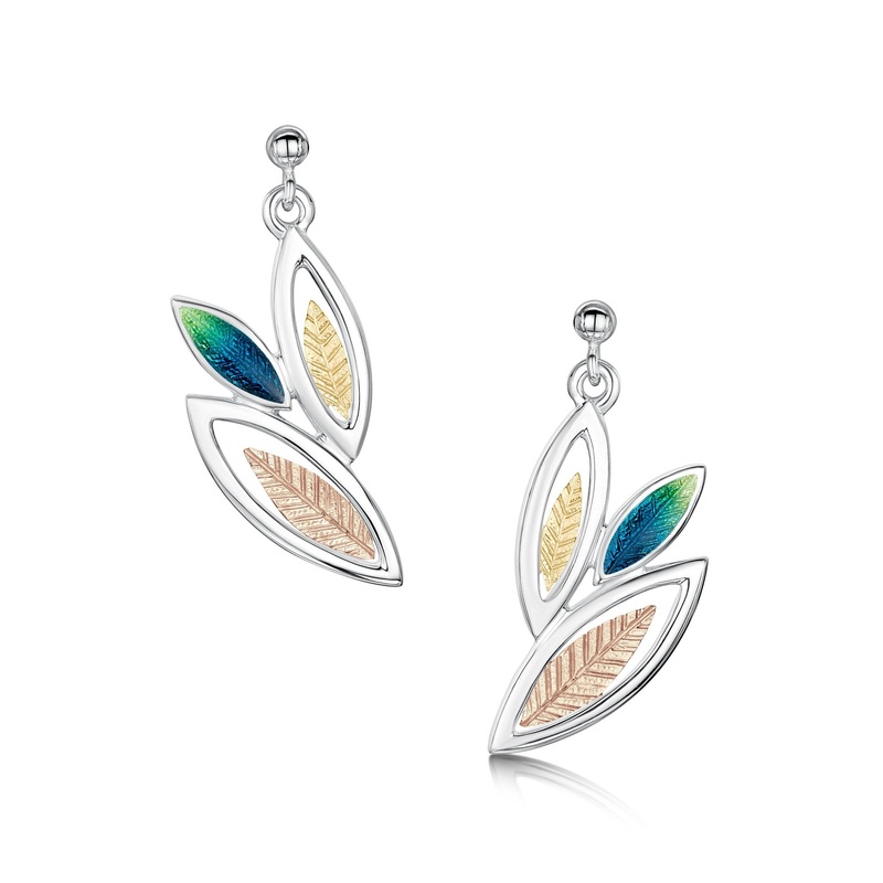 Seasons Gold Leaves 3-leaf Drop Earrings in Spring Enamel
