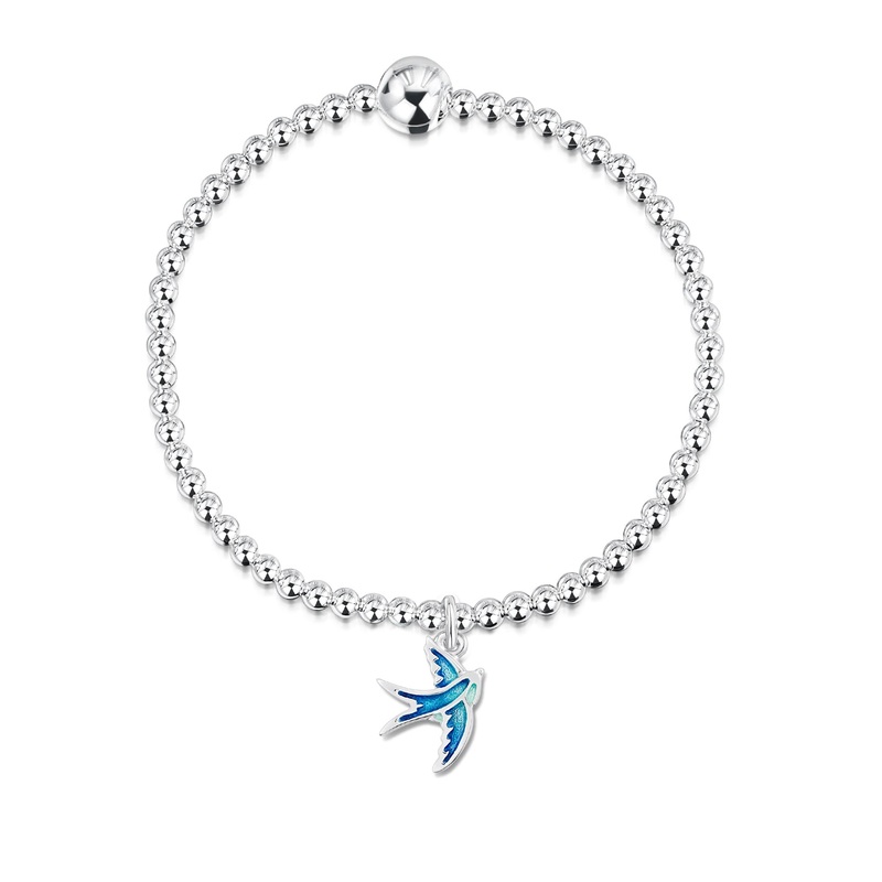 Swallows Stretch Bracelet in Summer Blue Enamel