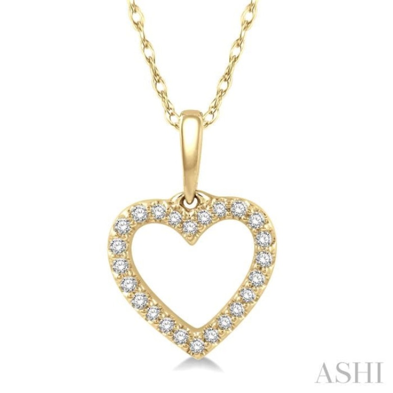 1/10 ctw Hollow Cut Heart Charm Round Cut Diamond Petite Pendant in 10K Yellow Gold with Chain
