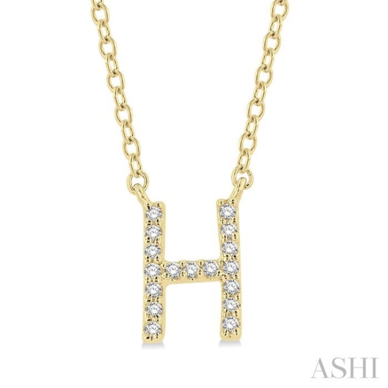 1/20 Ctw Initial ‘H’ Round Cut Diamond Pendant With Chain in 14K Yellow Gold