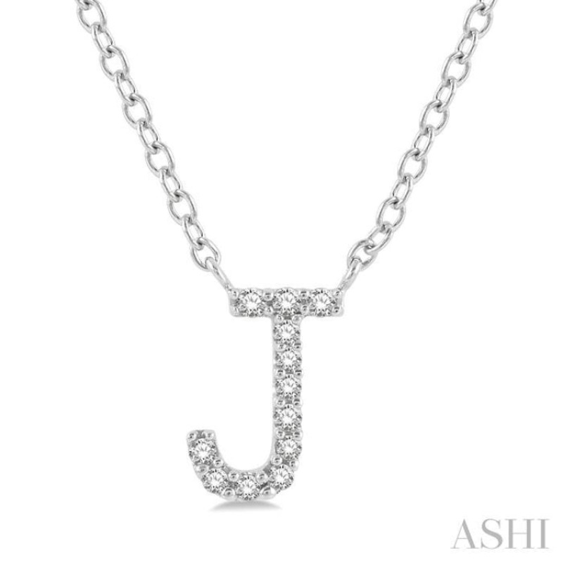 1/20 ctw Initial ‘J’ Round Cut Diamond Pendant With Chain in 14K White Gold