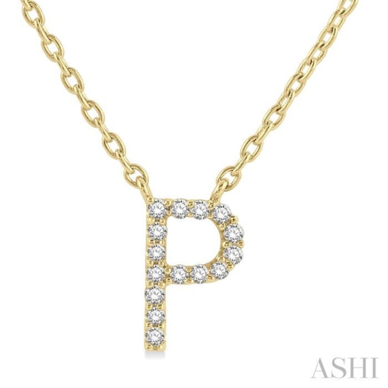1/20 Ctw Initial ‘P’ Round Cut Diamond Pendant With Chain in 14K Yellow Gold