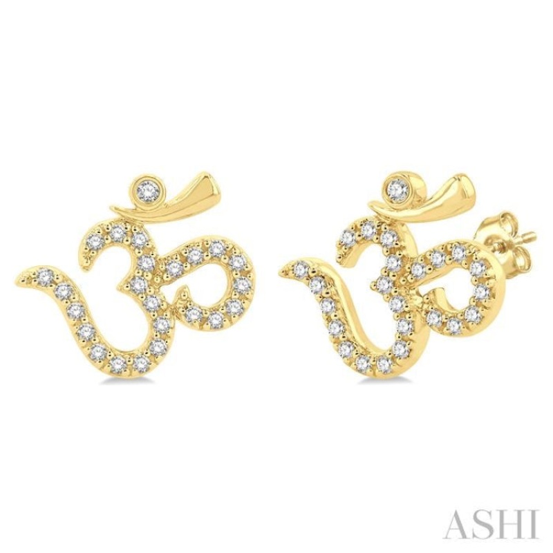 1/6 ctw Religious ‘OM’ Symbol Round Cut Diamond Petite Fashion Stud Earring in 10K Yellow Gold