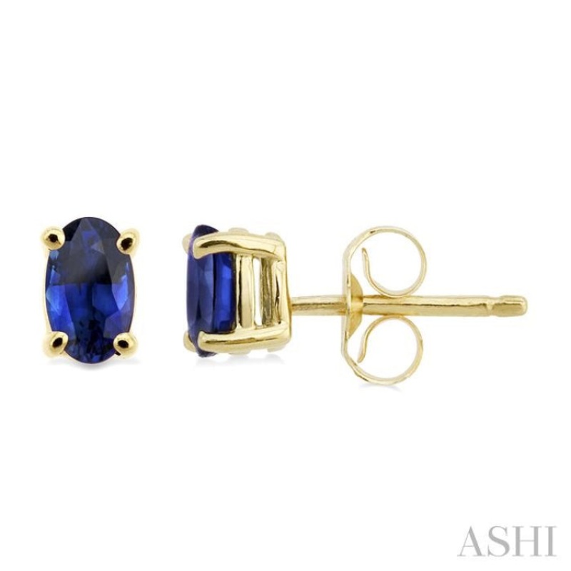 5×3 MM Oval Cut Sapphire Stud Earrings in 14K Yellow Gold