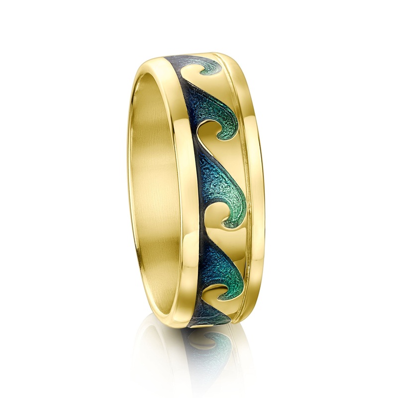 Breckon 18ct Yellow Gold Dress Ring in Ocean Enamel