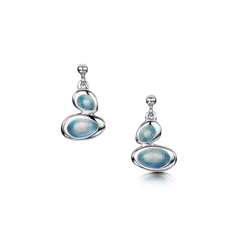 Shoreline Pebble Double Drop Earrings in Blue Grey Enamel