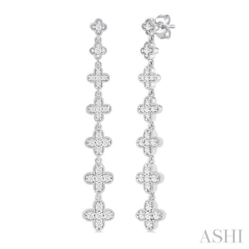 1/2 ctw Graduated Four-Leaf Clover Round Cut Diamond Fashion Long Earring in 14K White Gold