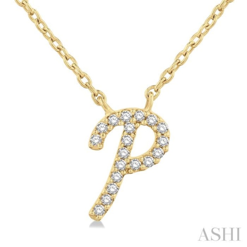 1/20 Ctw Initial ‘P’ Round cut Diamond Pendant With Chain in 10K Yellow Gold