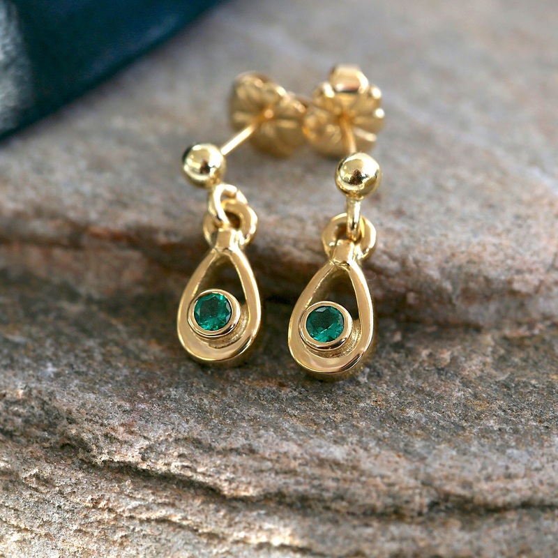 Emerald Droplet Petite Earrings in 18ct Yellow Scottish Gold
