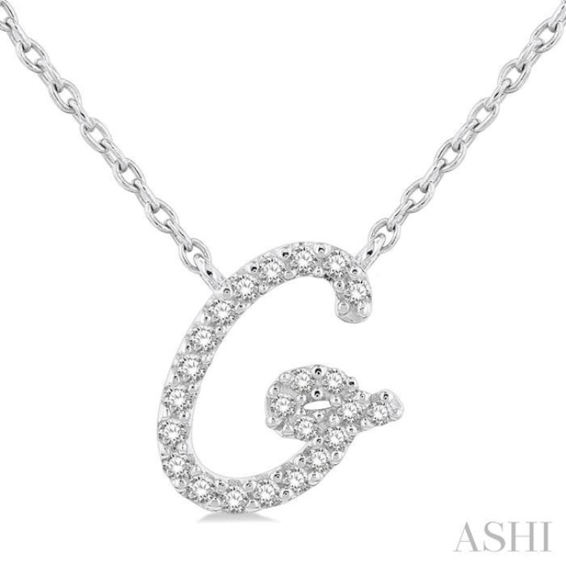 1/10 Ctw Initial ‘G’ Round cut Diamond Pendant With Chain in 14K White Gold
