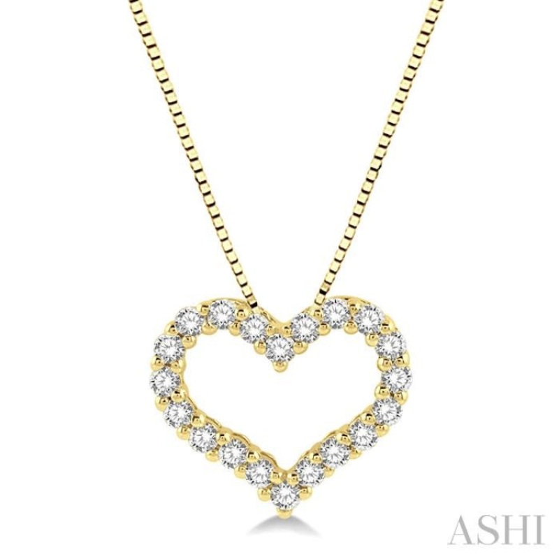 1/2 ctw Heart Shape Round Cut Diamond Pendant With Chain in 14K Yellow Gold