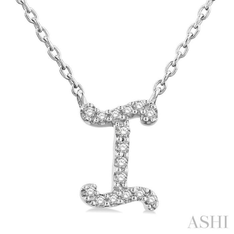 1/20 Ctw Initial ‘I’ Round cut Diamond Pendant With Chain in 14K White Gold