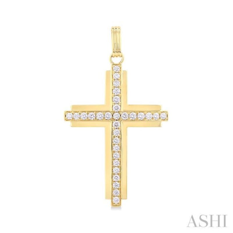 2.00 ctw Round Cut Diamond Cross Pendant in 14K Yellow Gold