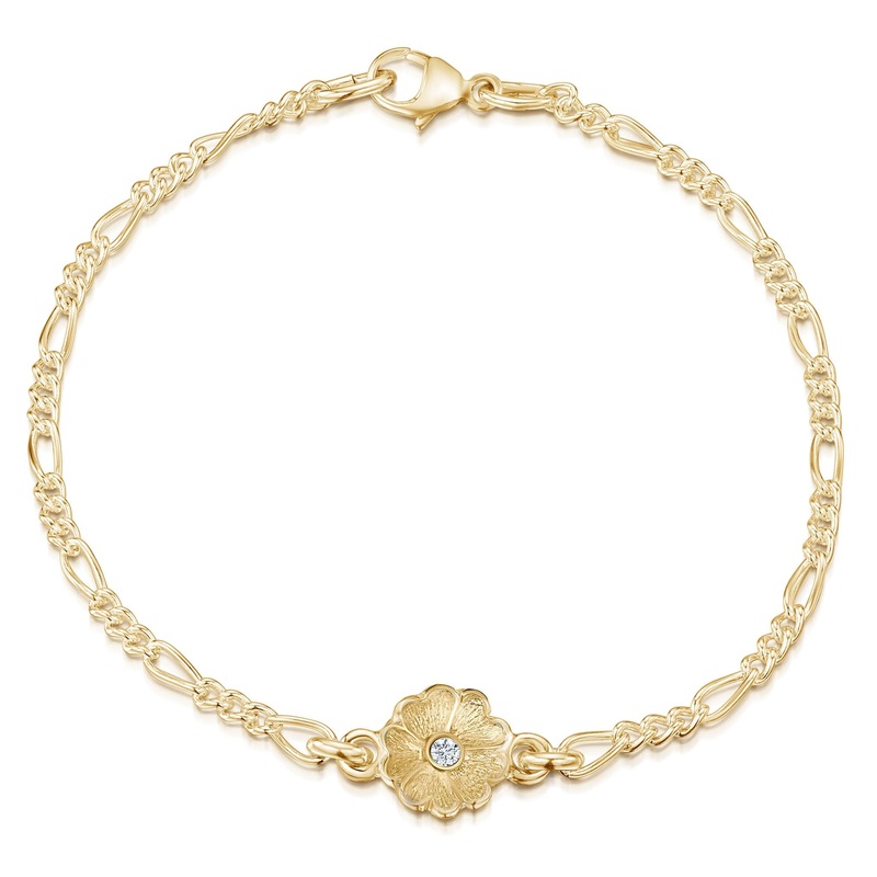 Primula Scotica 1-flower Diamond Bracelet in 9ct Yellow Gold