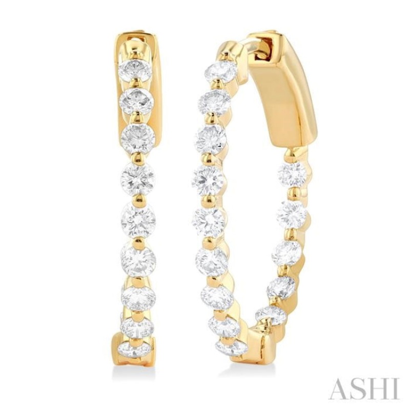 1.00 ctw Inside-Out Single Prong Set Round Cut Diamond Hoop Earrings in 14K Yellow Gold