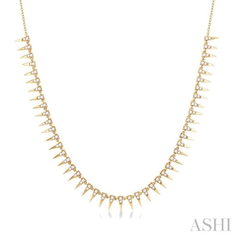 1.00 ctw Spikes Round Cut Diamond Fashion Necklace in 14K Yellow Gold