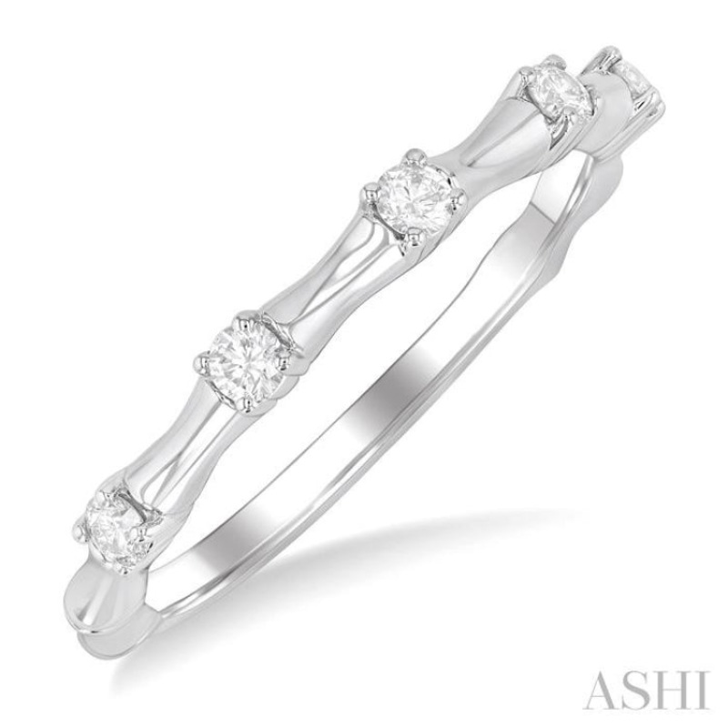 1/10 ctw Bamboo Shoot Inspired Round Cut Diamond Fashion Ring in 10K White Gold