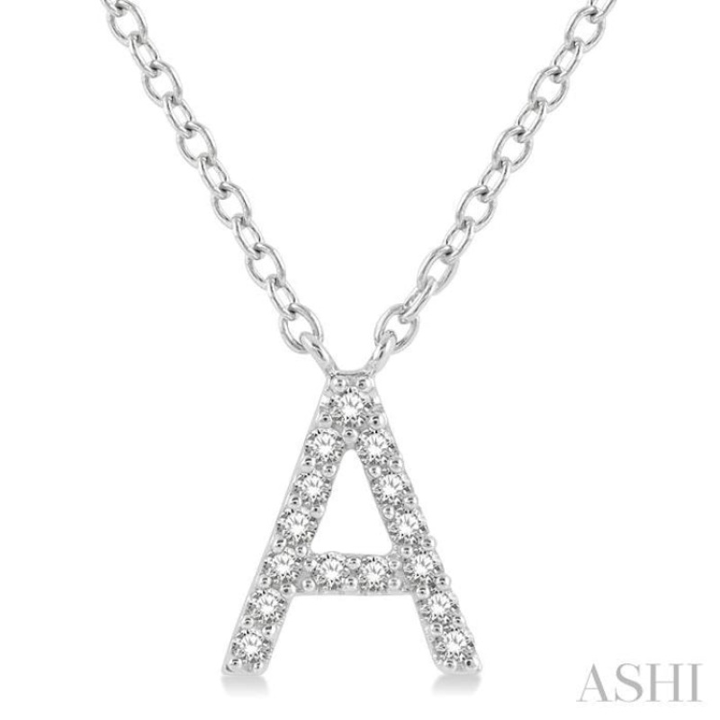 1/20 ctw Initial ‘A’ Round Cut Diamond Pendant With Chain in 14K White Gold