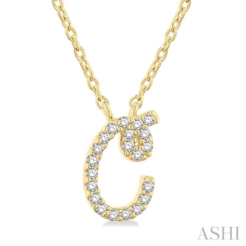 1/20 Ctw Initial ‘C’ Round cut Diamond Pendant With Chain in 10K Yellow Gold