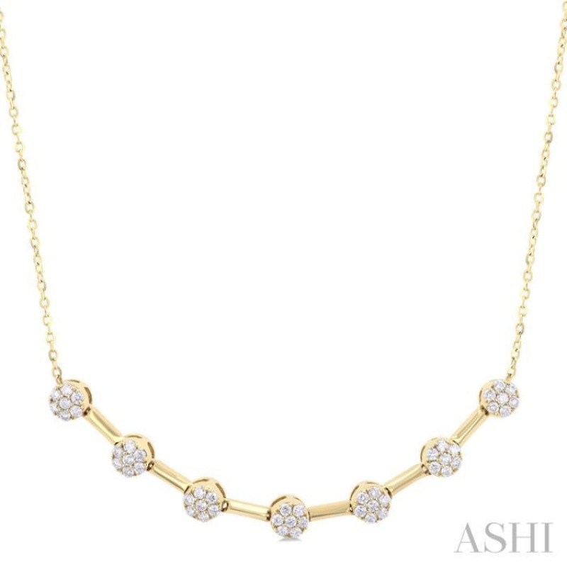 1/3 ctw Smile Bar Circular Motif Round Cut Diamond Fashion Necklace in 10K Yellow Gold