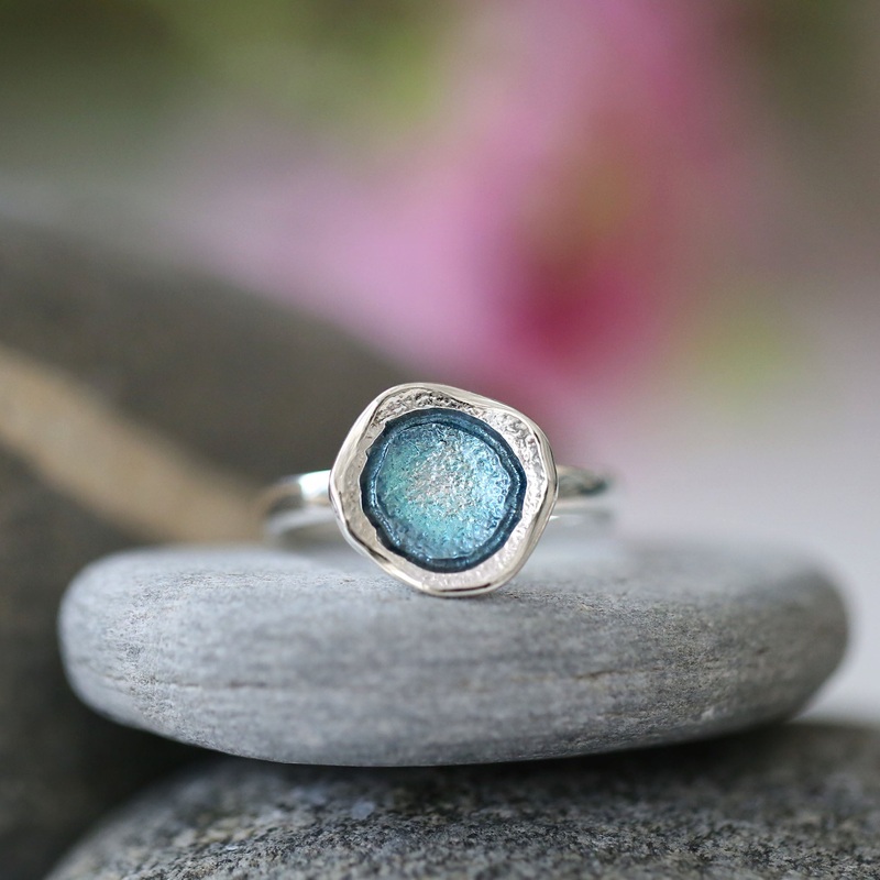 Lunar Petite Enamel Ring in Lichen Enamel