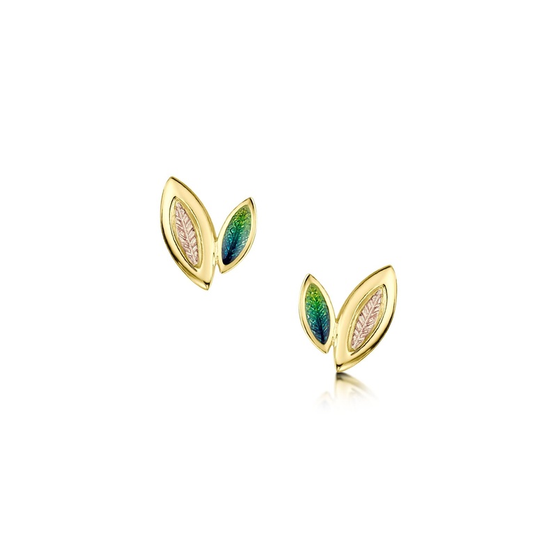 Seasons Spring Enamel Petite Stud Earrings in 18ct Yellow & Rose Gold