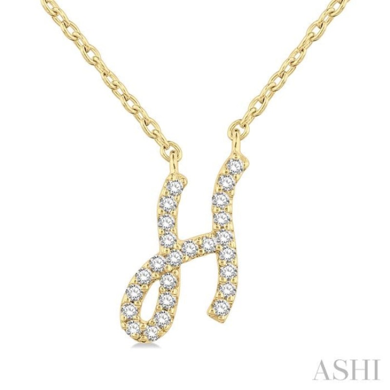 1/20 Ctw Initial ‘H’ Round cut Diamond Pendant With Chain in 10K Yellow Gold
